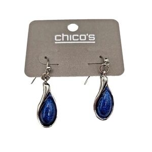 CHICO'S Silver Tone Blue Tear Drop Shape Dangle Hook Earrings